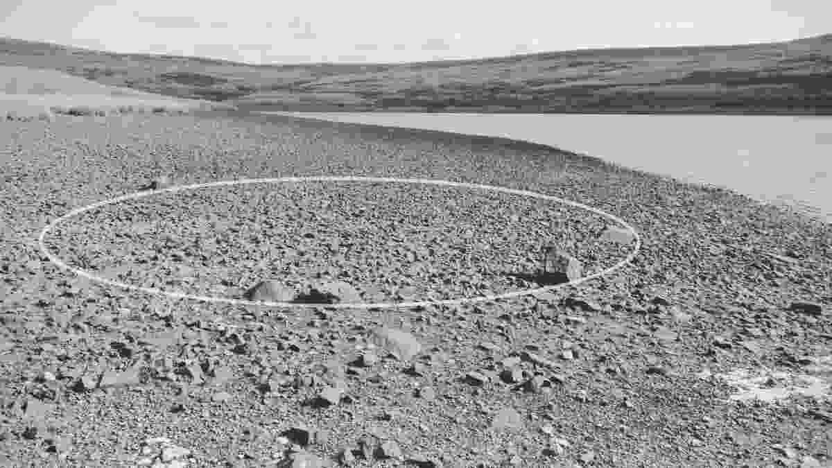 A circle overlay showing the original stone circle perimeter